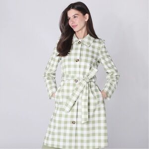 CHLOROPHYLLE | Rain Trench 3/4 Green and White Checkered Coat Asymmetrical Zip